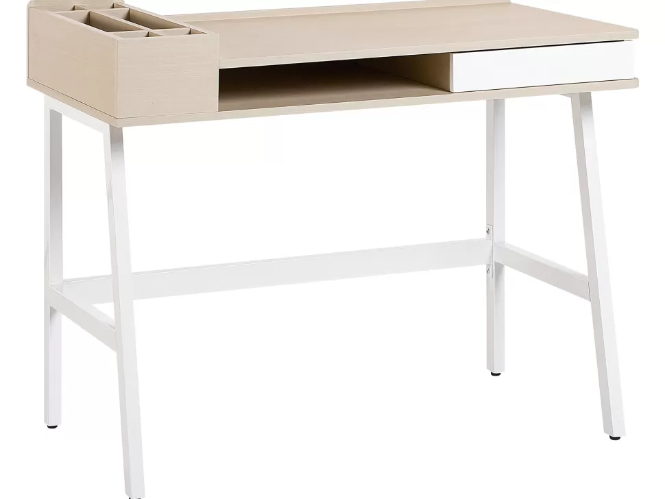 Kinder>Beliani Schreibtisch Weis / Heller Holzfarbton 100 X 55 Cm Paramaribo