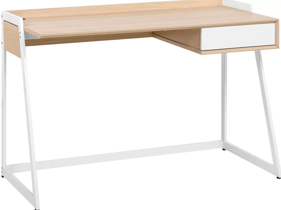 Kinder>Beliani Schreibtisch Weis / Heller Holzfarbton 120 X 60 Cm Quito