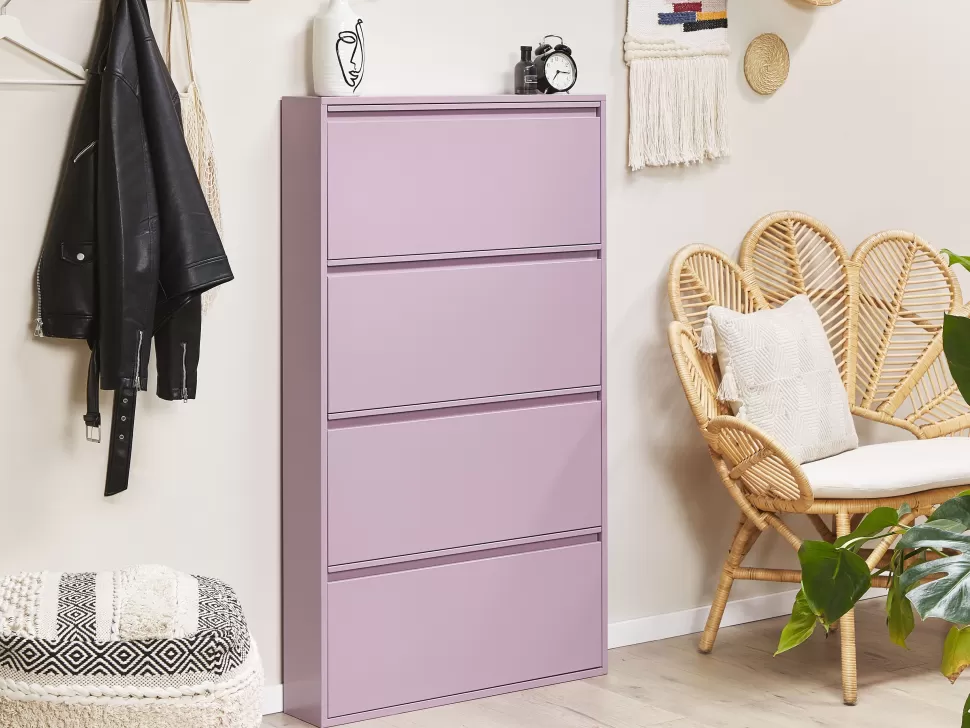 Outlet Beliani Schuhschrank Violett 4 Klappturen Torrens