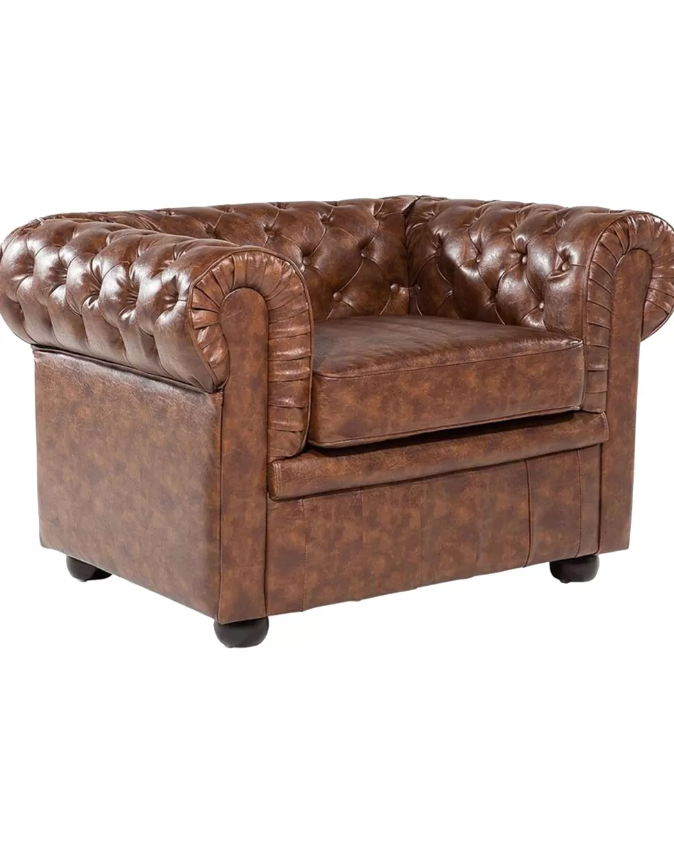 Sessel>Beliani Sessel Kunstleder Goldbraun Chesterfield