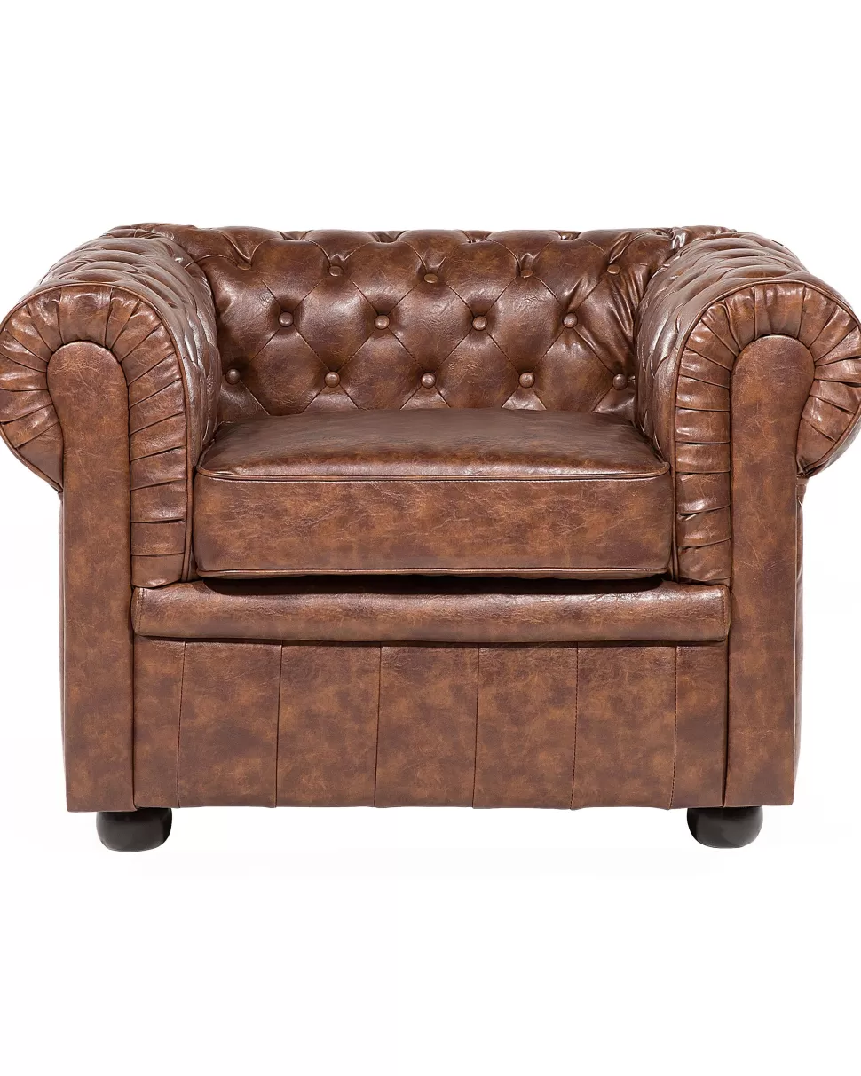 Sessel>Beliani Sessel Kunstleder Goldbraun Chesterfield