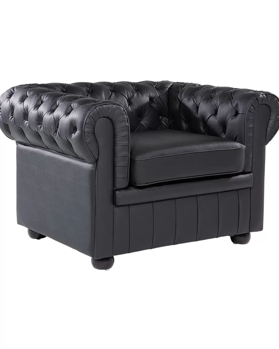 Sessel>Beliani Sessel Leder Schwarz Chesterfield