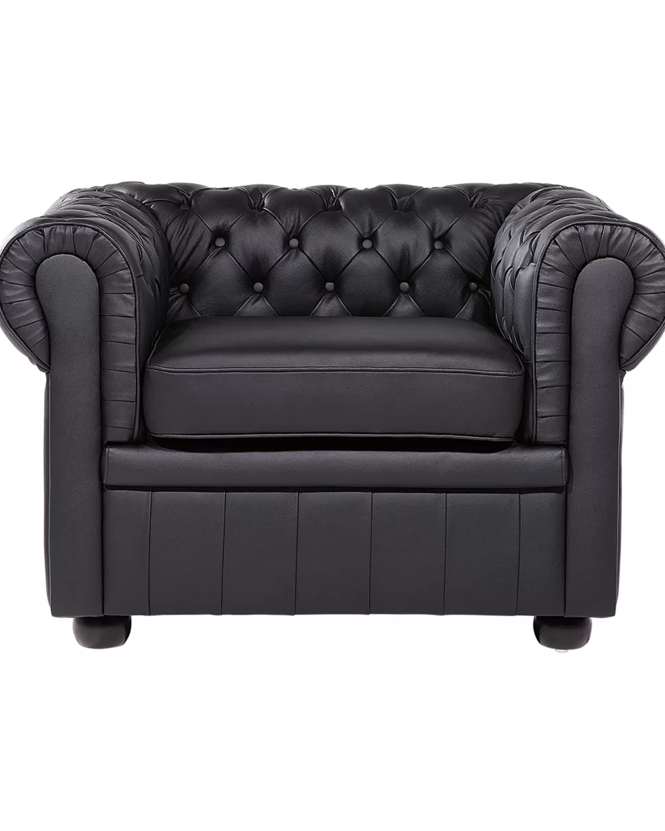 Sessel>Beliani Sessel Leder Schwarz Chesterfield