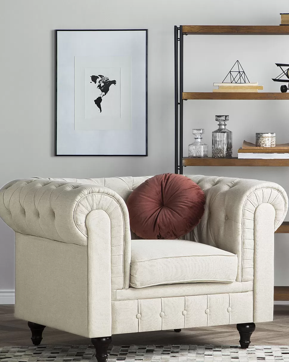 Sessel>Beliani Sessel Polsterbezug Beige Chesterfield