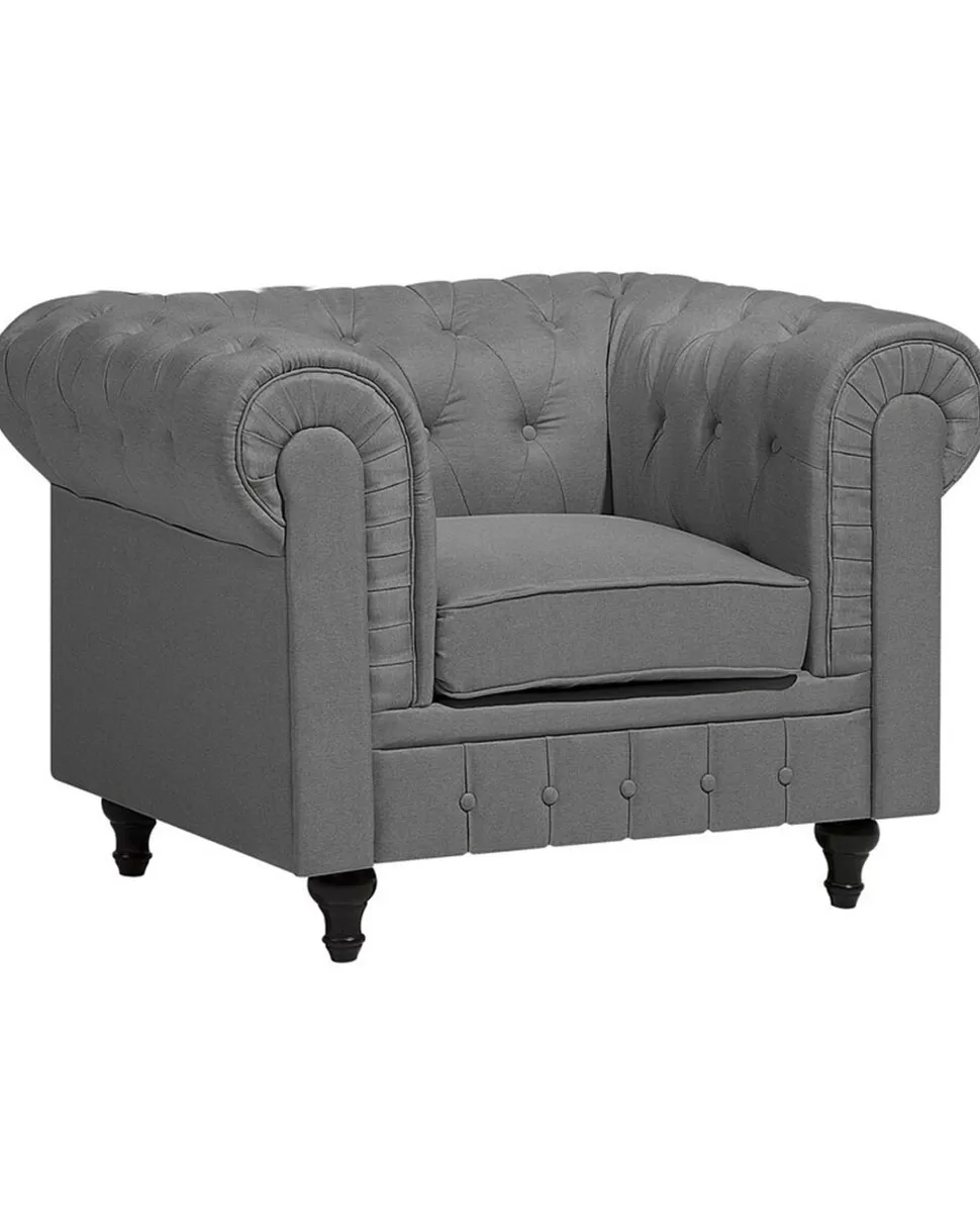 Sessel>Beliani Sessel Polsterbezug Hellgrau Chesterfield Gros