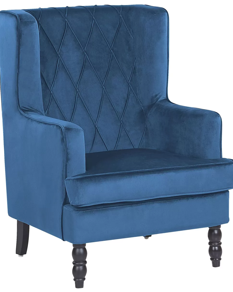 New Beliani Sessel Samtstoff Blau Plus Hocker Sandset