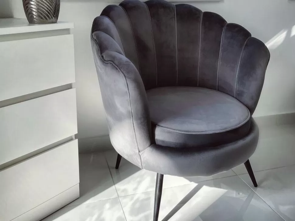 Sessel>Beliani Sessel Samtstoff Grau / Schwarz Muscheldesign Lovikka