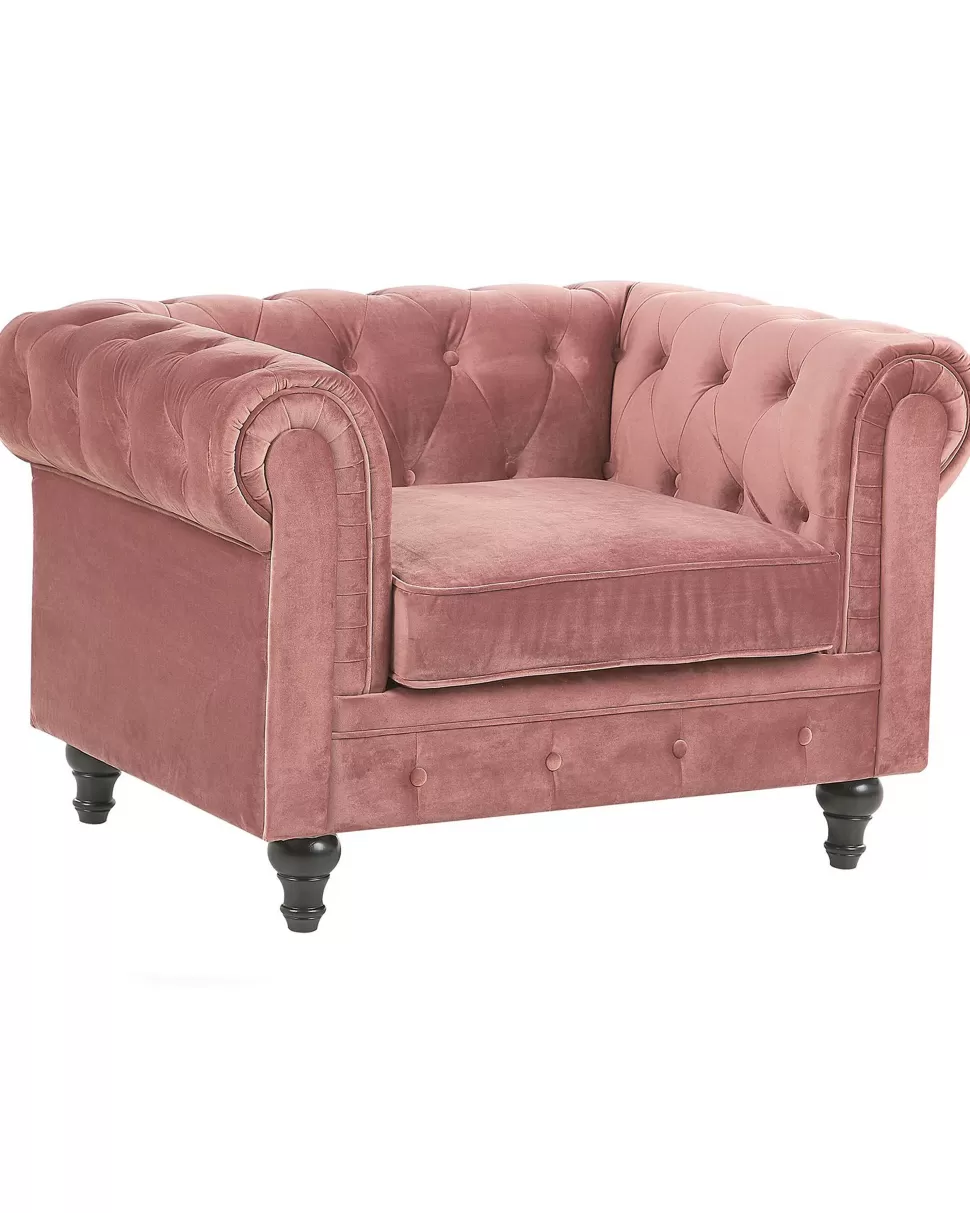 Sale Beliani Sessel Samtstoff Rosa Rautenmuster Chesterfield