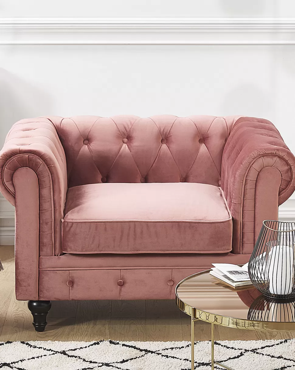 Sale Beliani Sessel Samtstoff Rosa Rautenmuster Chesterfield