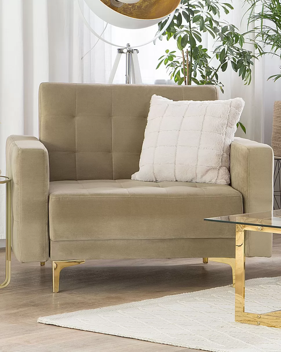 Sessel>Beliani Sessel Samtstoff Sandbeige Aberdeen