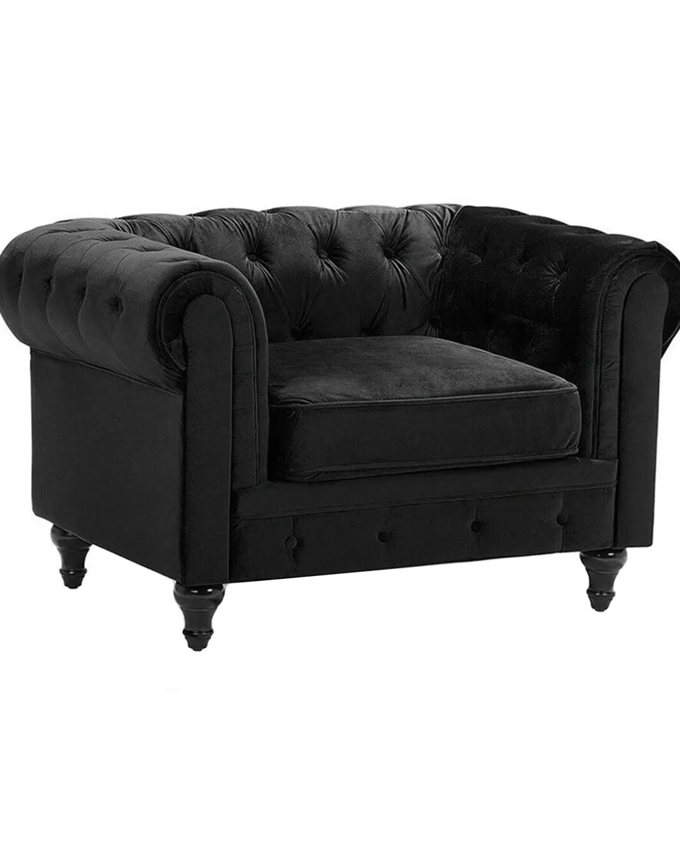 Flash Sale Beliani Sessel Samtstoff Schwarz Chesterfield