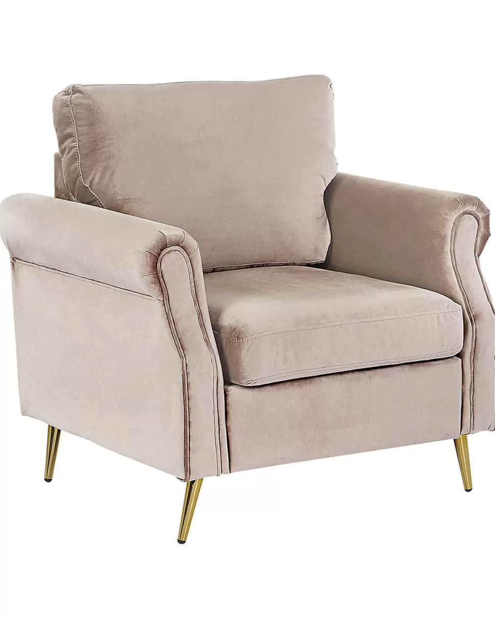 Shop Beliani Sessel Samtstoff Taupe / Gold Retro-Design Vietas