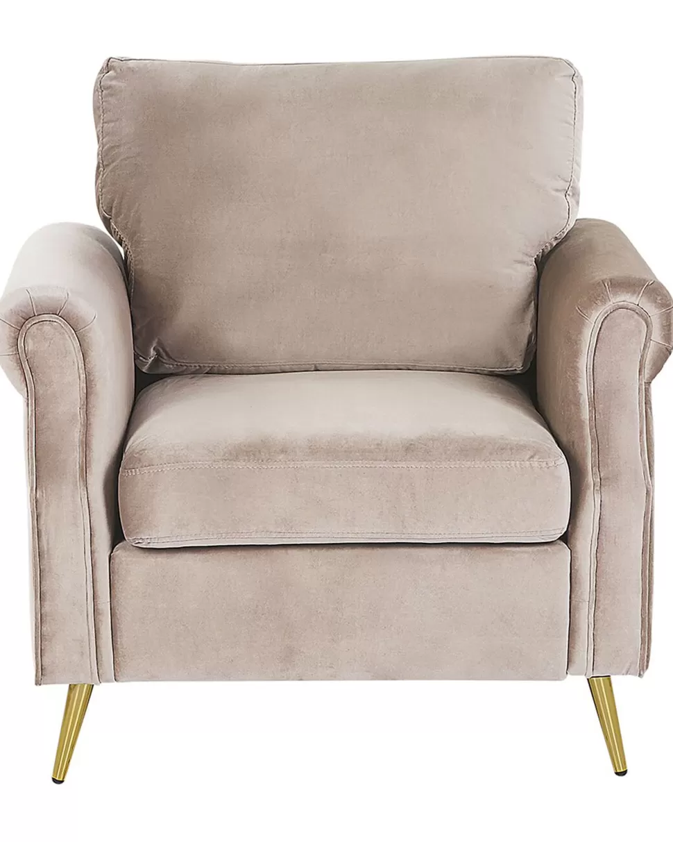 Shop Beliani Sessel Samtstoff Taupe / Gold Retro-Design Vietas