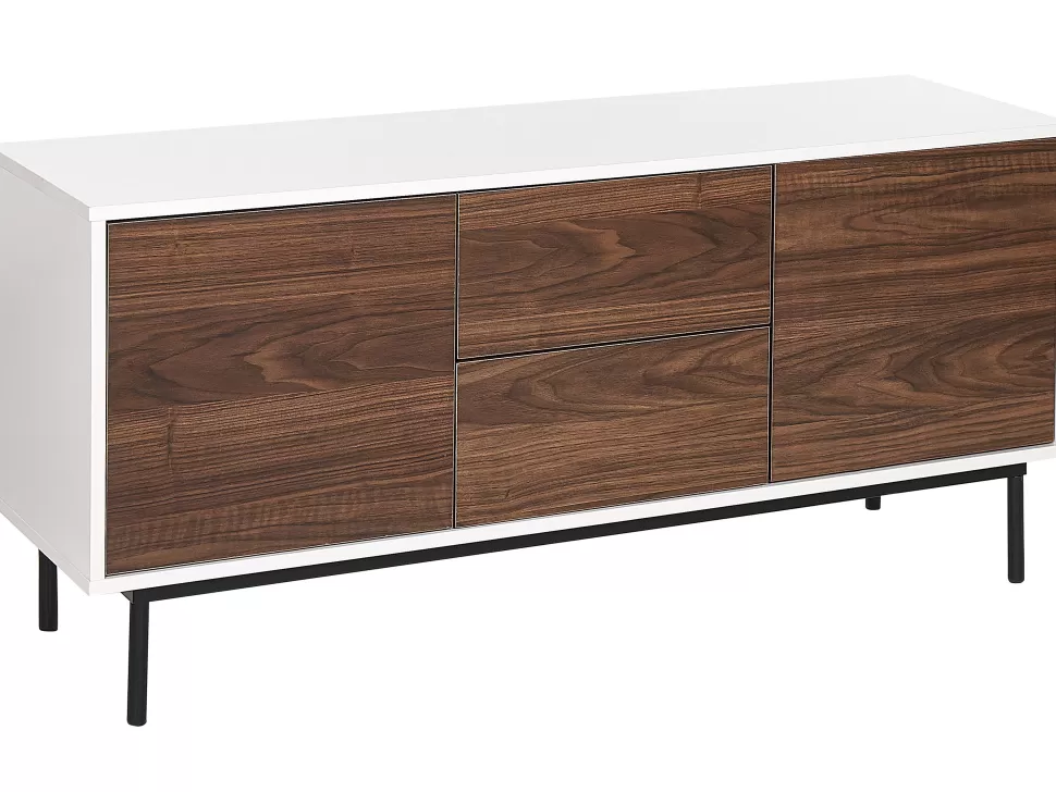 Cheap Beliani Sideboard Dunkler Holzfarbton / Weis 2 Schubladen 2 Turen Okland