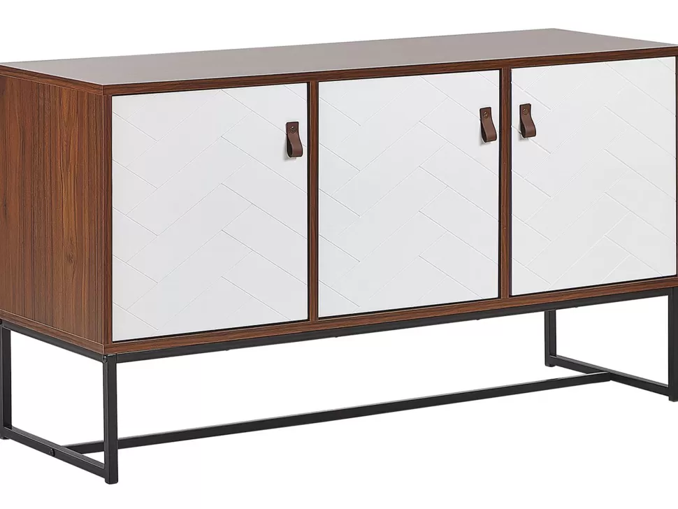 Shop Beliani Sideboard Dunkler Holzfarbton / Weis 3 Schranke Nueva