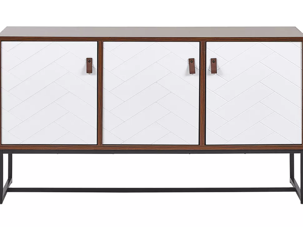 Shop Beliani Sideboard Dunkler Holzfarbton / Weis 3 Schranke Nueva