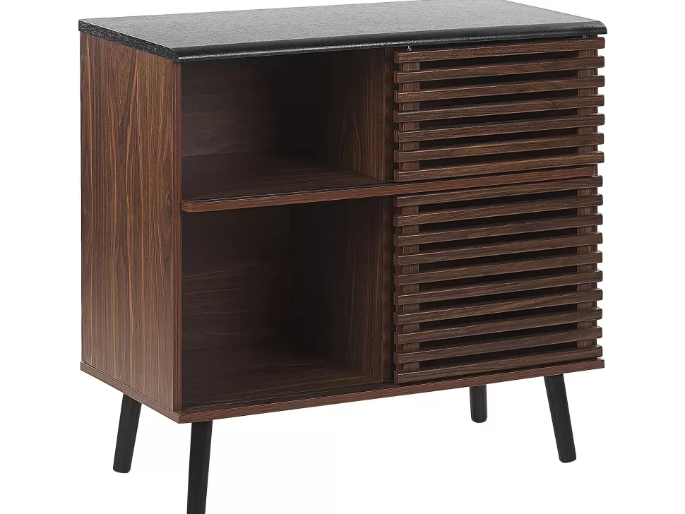 Cheap Beliani Sideboard Dunkler Holzfarbton Verschiebbare Turen Perth