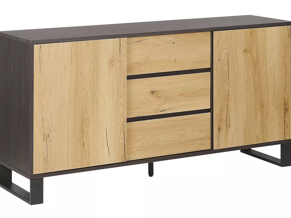 Aufbewahrung>Beliani Sideboard Heller / Dunkler Holzfarbton 3 Schubladen 2 Schranke Elda