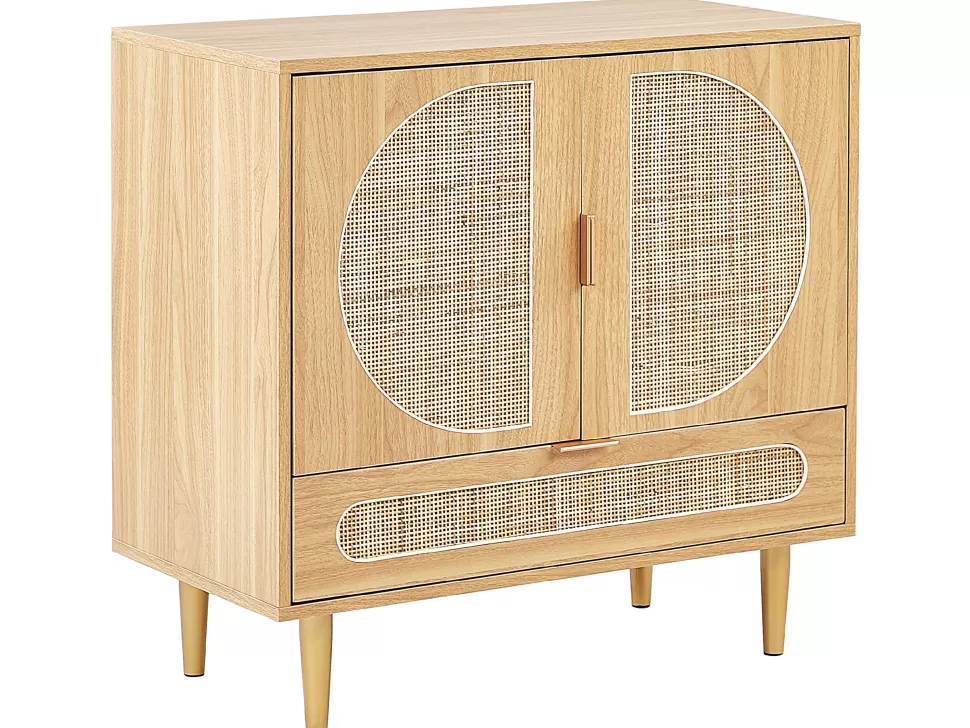 Flash Sale Beliani Sideboard Heller Holzfarbton 2 Rattan-Turen 1 Schublade Potosi