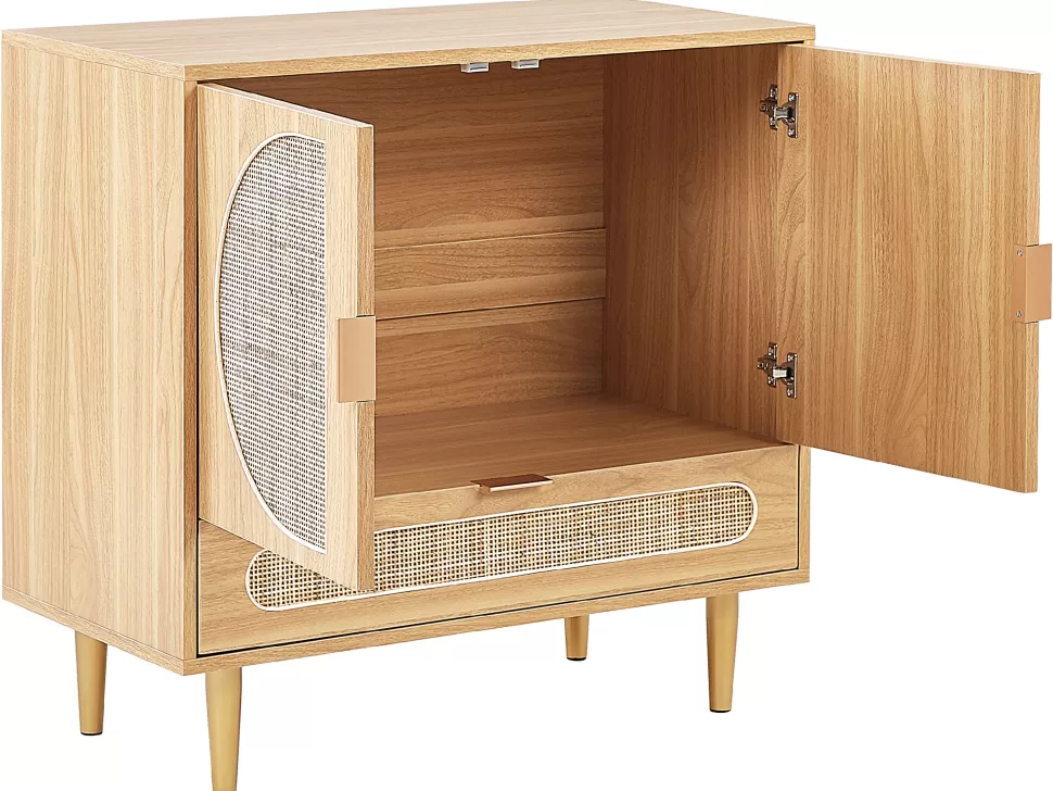 Flash Sale Beliani Sideboard Heller Holzfarbton 2 Rattan-Turen 1 Schublade Potosi