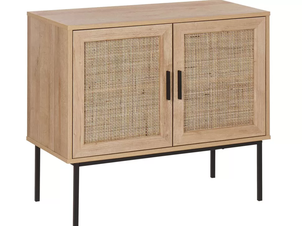 Aufbewahrung>Beliani Sideboard Heller Holzfarbton 2 Rattan-Turen Pasco