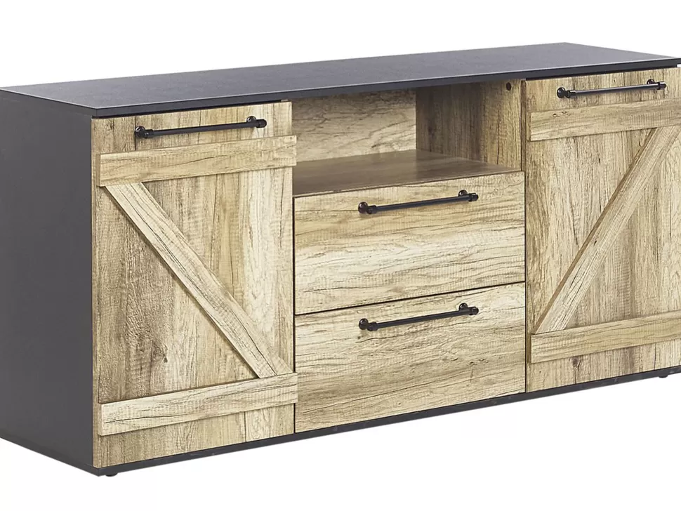 Aufbewahrung>Beliani Sideboard Heller Holzfarbton / Schwarz 2 Schranke 2 Schubladen Salter