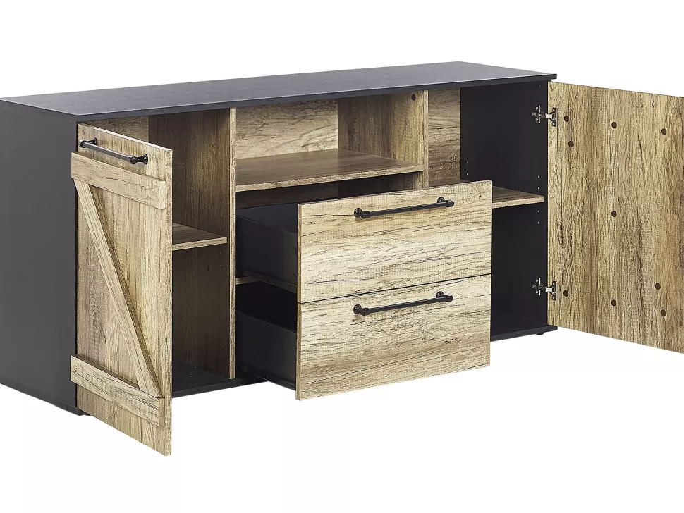 Aufbewahrung>Beliani Sideboard Heller Holzfarbton / Schwarz 2 Schranke 2 Schubladen Salter