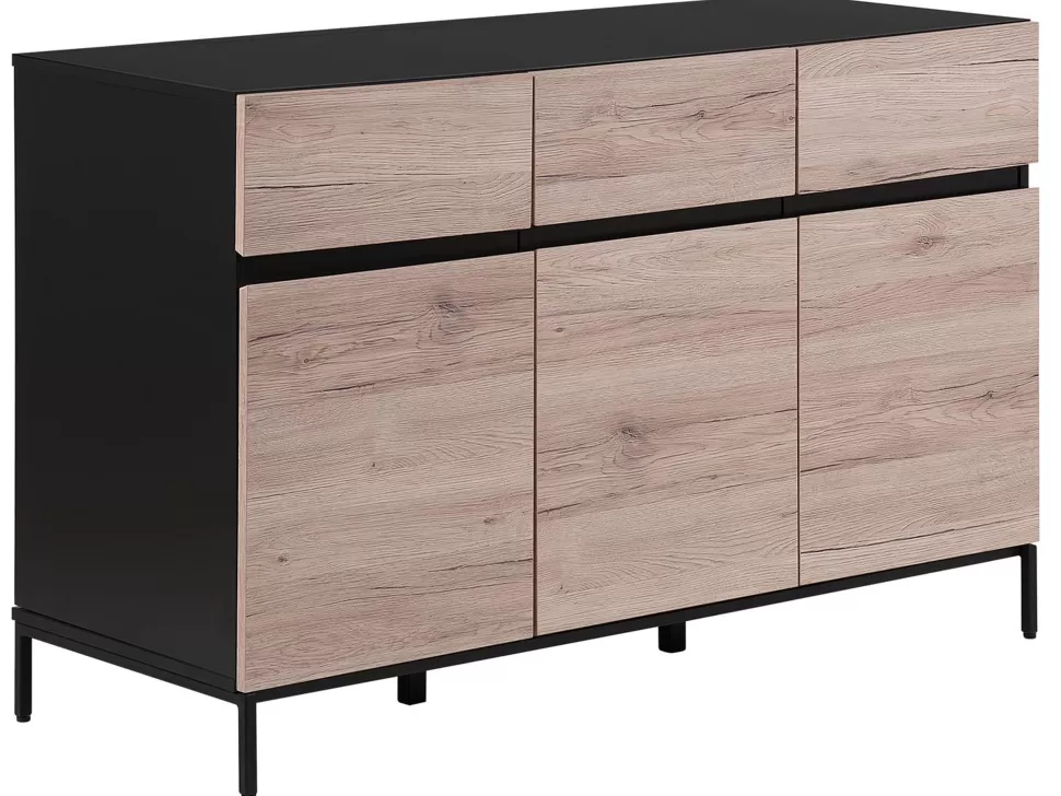 Aufbewahrung>Beliani Sideboard Heller Holzfarbton / Schwarz 3 Schranke 3 Schubladen Sydney