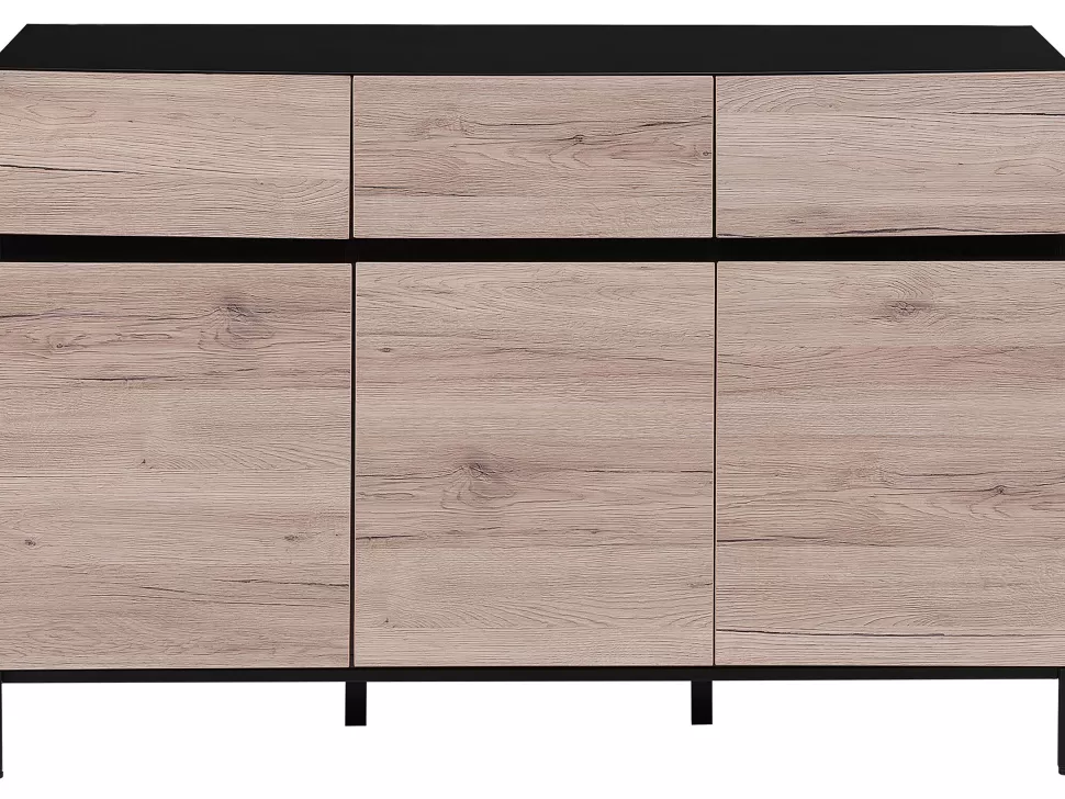 Aufbewahrung>Beliani Sideboard Heller Holzfarbton / Schwarz 3 Schranke 3 Schubladen Sydney