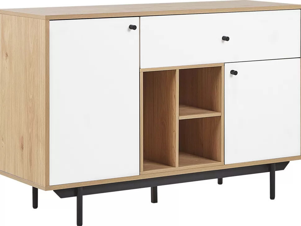 Clearance Beliani Sideboard Heller Holzfarbton / Weis 2 Schranke Schublade Itaca