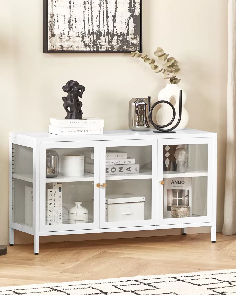 Online Beliani Sideboard Metall Mit Glas Weis 3 Turen Newport