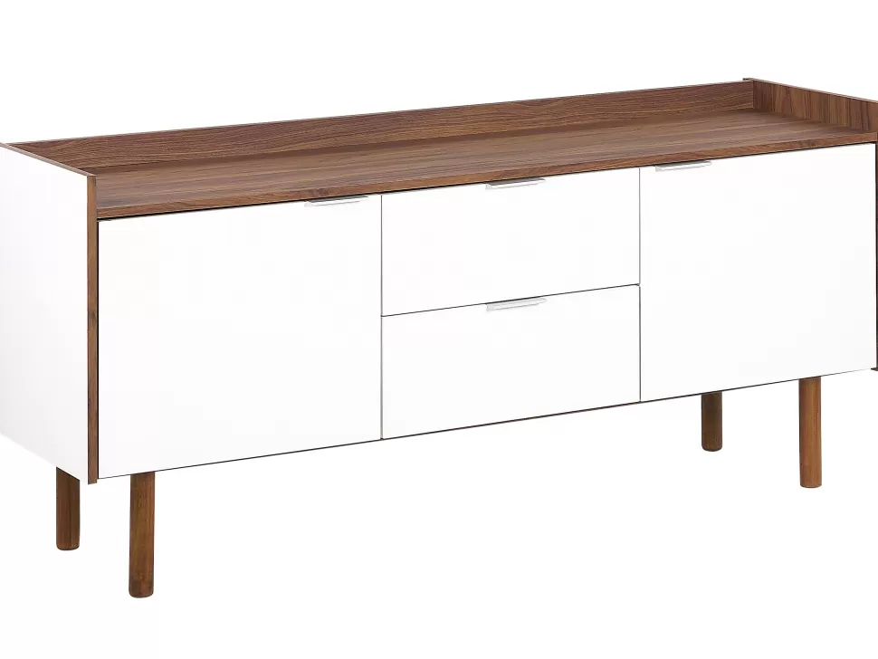 Store Beliani Sideboard Weis / Dunkler Holzfarbton 2 Schranke 2 Schubladen Madera