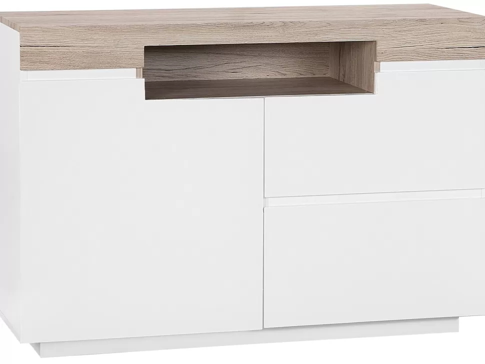 Aufbewahrung>Beliani Sideboard Weis / Heller Holzfarbton 2 Schubladen Schrank Marlin