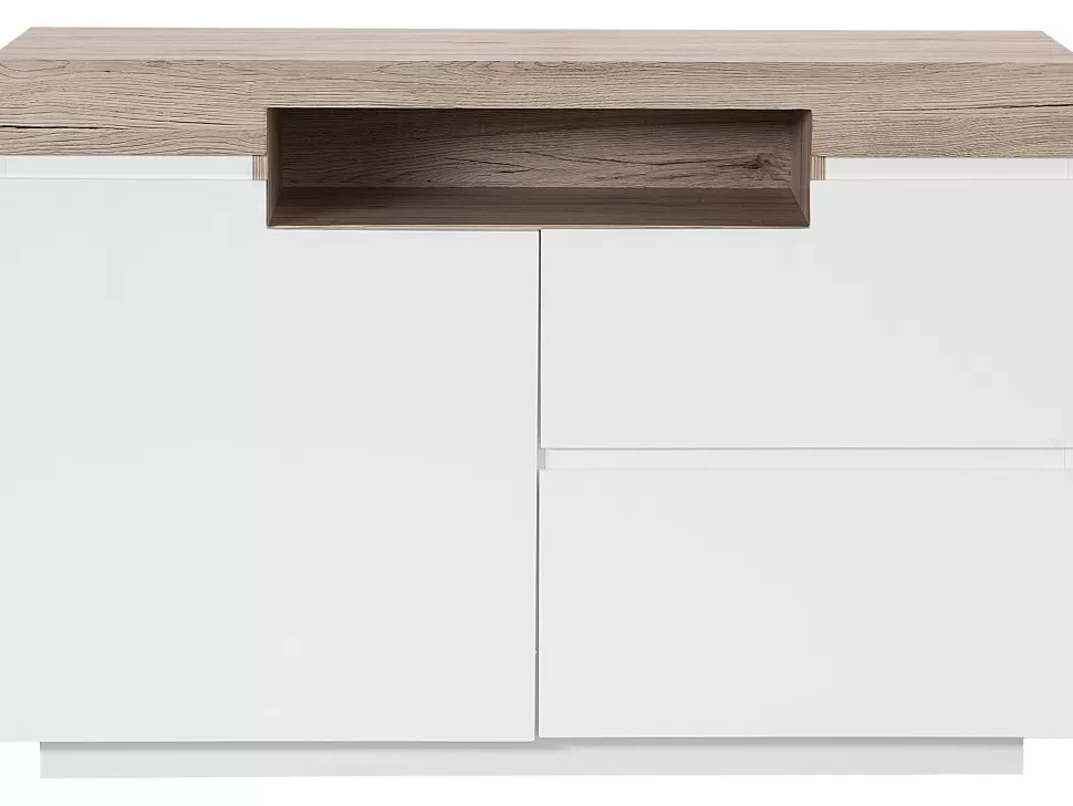 Aufbewahrung>Beliani Sideboard Weis / Heller Holzfarbton 2 Schubladen Schrank Marlin