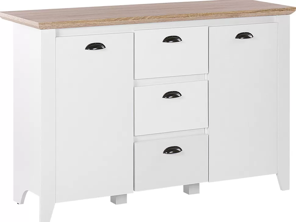 Aufbewahrung>Beliani Sideboard Weis / Heller Holzfarbton 3 Schubladen Stamford