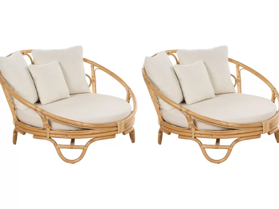 Gartenmöbel>Beliani Sonneninsel Rattan Naturlich Auflagen Beige 2Er Set Rossano