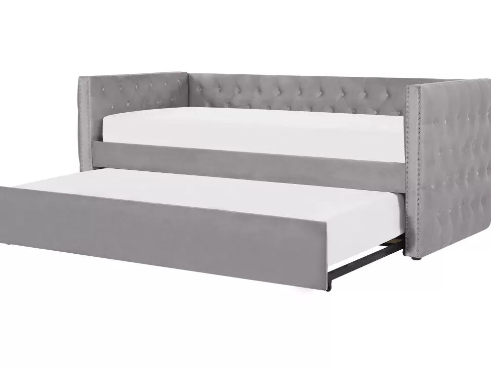 Clearance Beliani Tagesbett Ausziehbar Samtstoff Grau Lattenrost 90 X 200 Cm Gassin