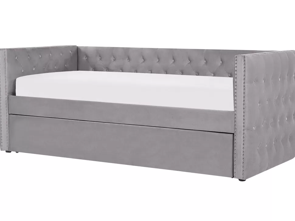 Clearance Beliani Tagesbett Ausziehbar Samtstoff Grau Lattenrost 90 X 200 Cm Gassin