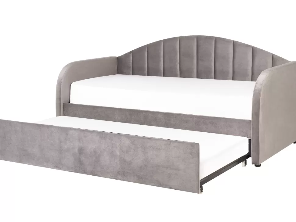Fashion Beliani Tagesbett Ausziehbar Samtstoff Hellgrau 90 X 200 Cm Eyburie