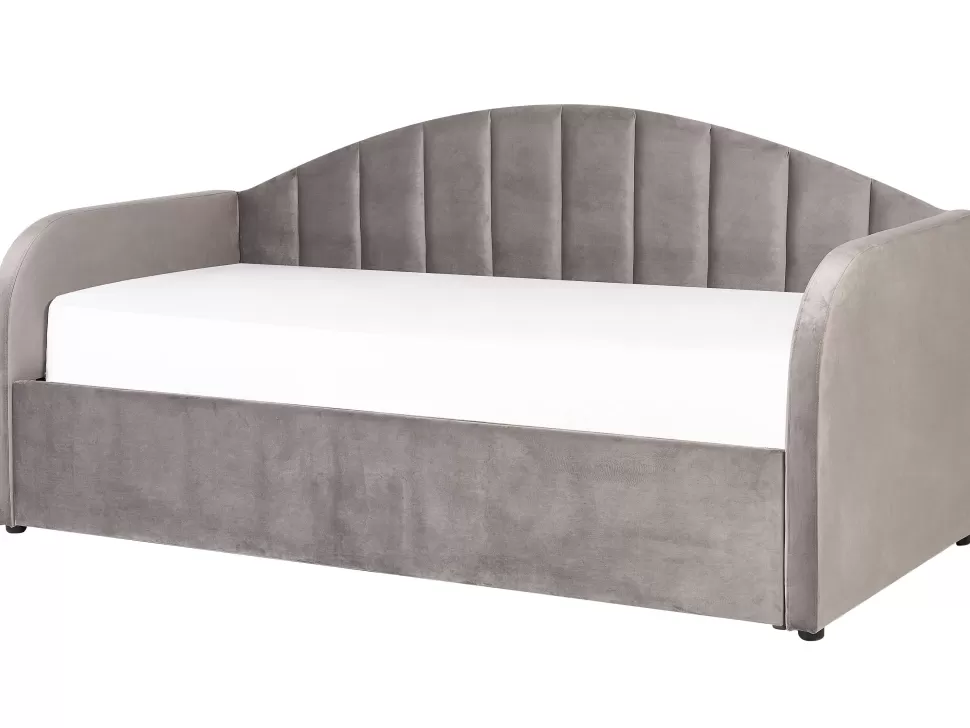 Fashion Beliani Tagesbett Ausziehbar Samtstoff Hellgrau 90 X 200 Cm Eyburie