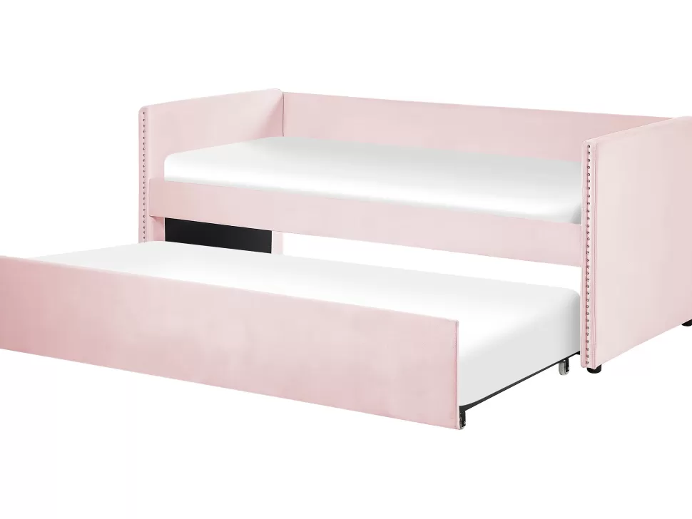Fashion Beliani Tagesbett Ausziehbar Samtstoff Rosa Lattenrost 90 X 200 Cm Troyes
