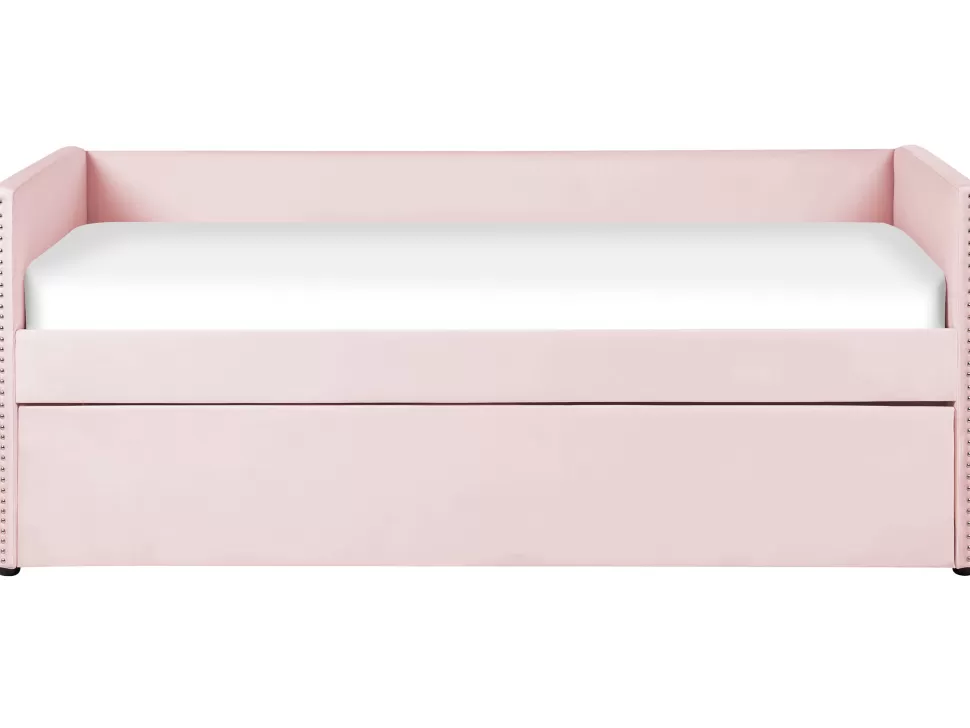 Fashion Beliani Tagesbett Ausziehbar Samtstoff Rosa Lattenrost 90 X 200 Cm Troyes
