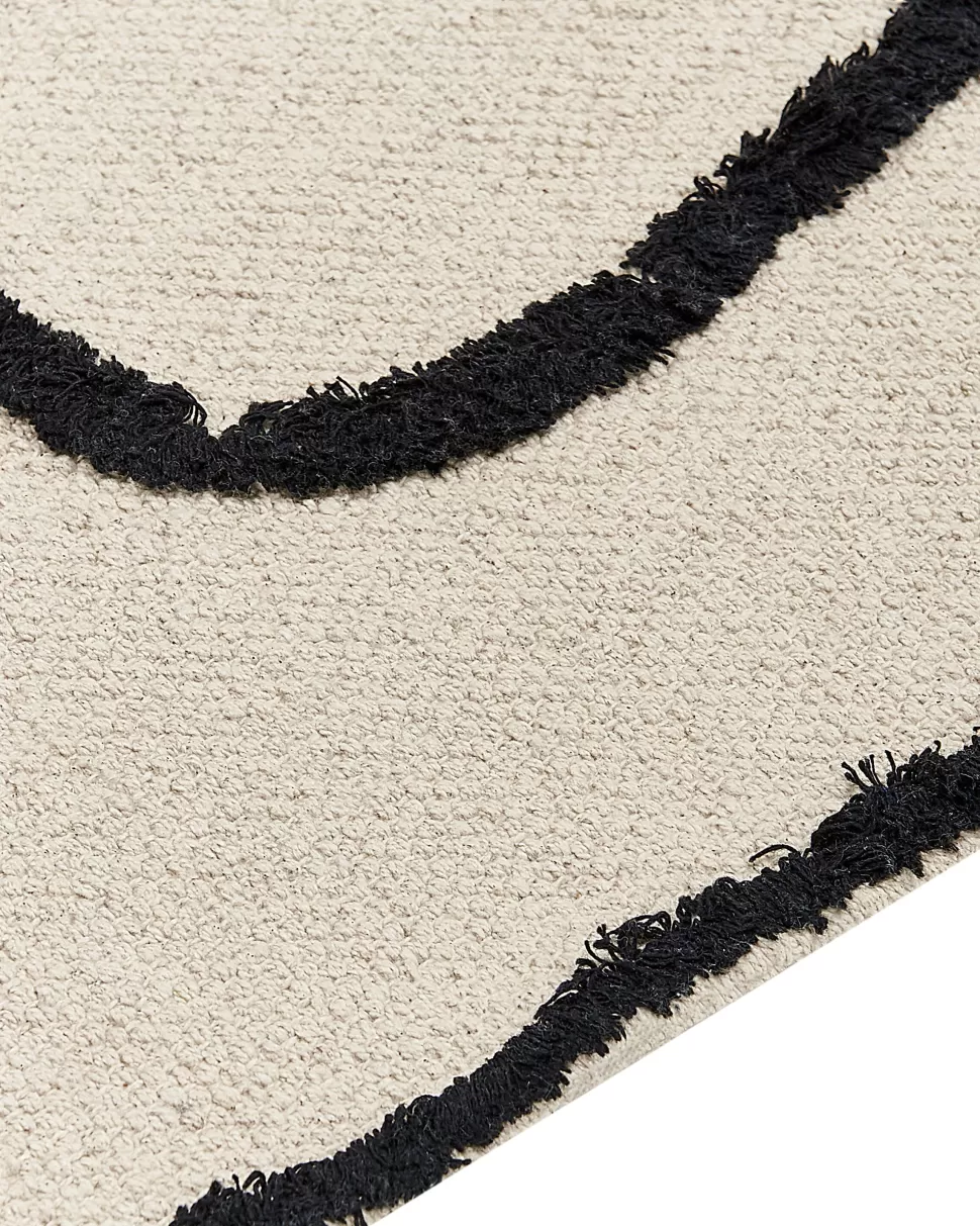 Flash Sale Beliani Teppich Baumwolle Beige / Schwarz 160 X 230 Cm Gesichtsmotiv Kurzflor Konur