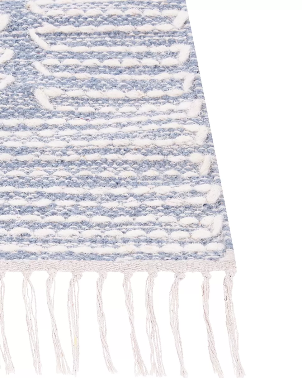 Fashion Beliani Teppich Baumwolle Blau / Cremeweis 160 X 230 Cm Geometrisches Muster Kurzflor Ansar