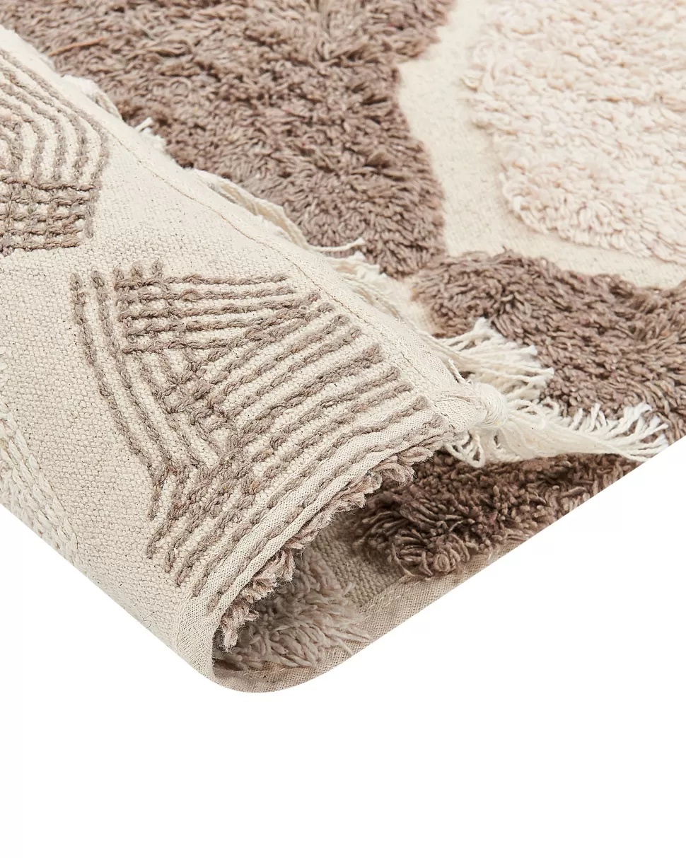 Outlet Beliani Teppich Baumwolle Braun / Beige 160 X 230 Cm Sinop