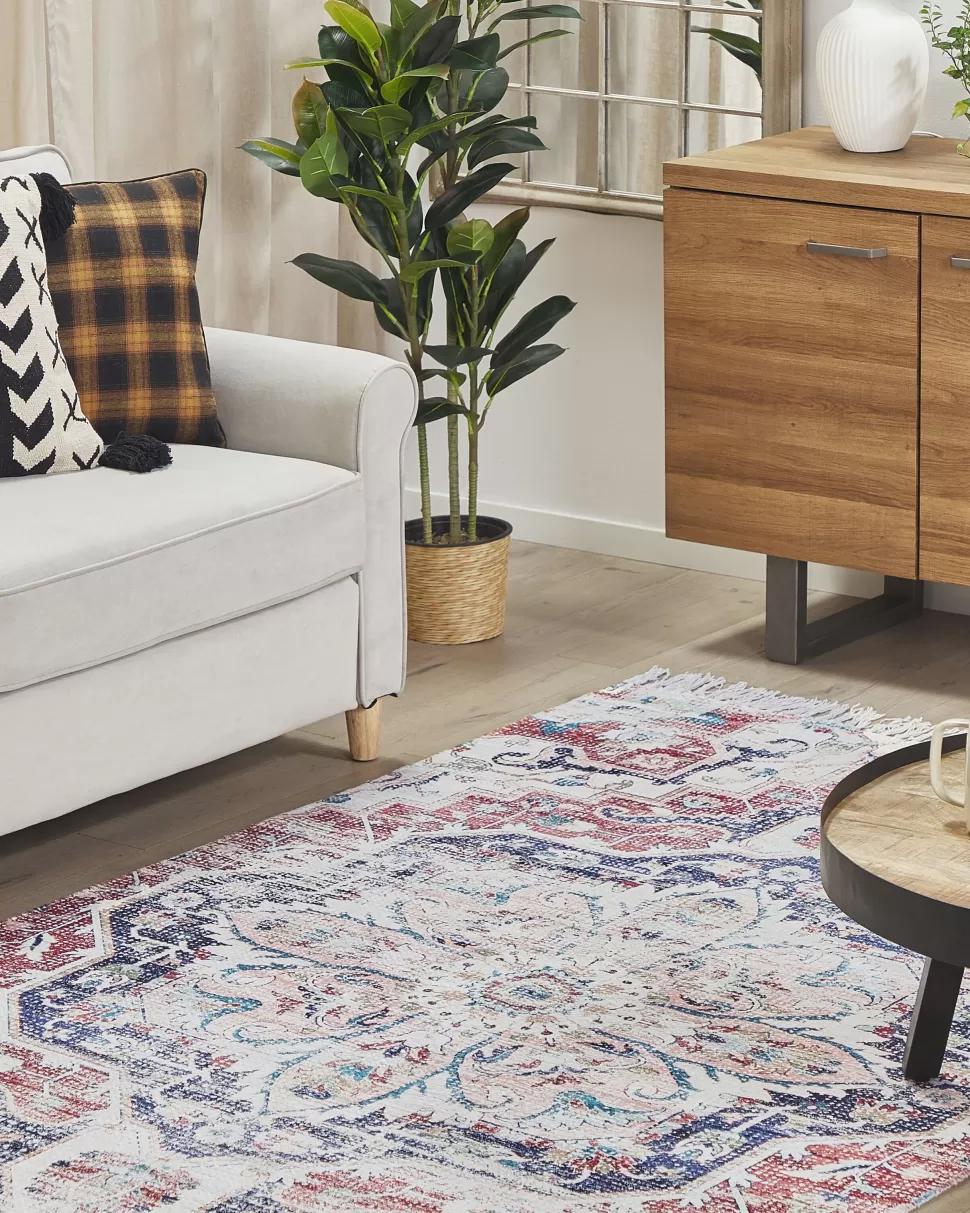 Flash Sale Beliani Teppich Blumenmuster Mehrfarbig Mit Fransen 150 X 230 Cm Kurzflor Kelkit