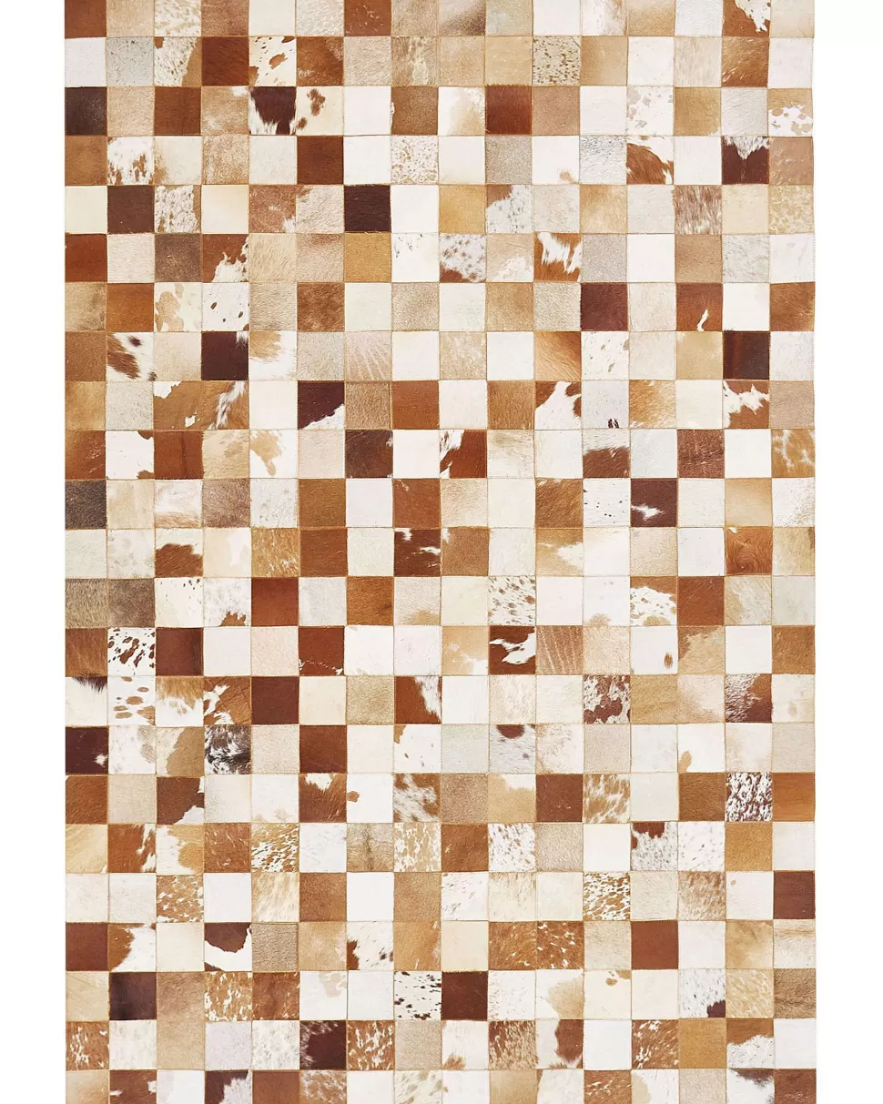 Discount Beliani Teppich Kuhfell Braun / Weis 160 X 230 Cm Patchwork Kurzflor Camili