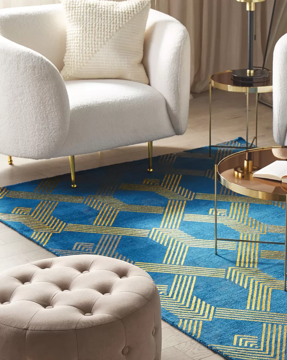 Teppiche>Beliani Teppich Marineblau/Gold 160 X 230 Cm Geometrisches Muster Vekse