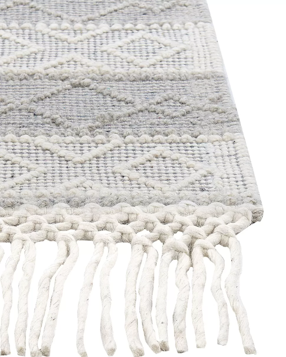 Discount Beliani Teppich Wolle Grau / Weis 160 X 230 Cm Fransen Kurzflor Tonya
