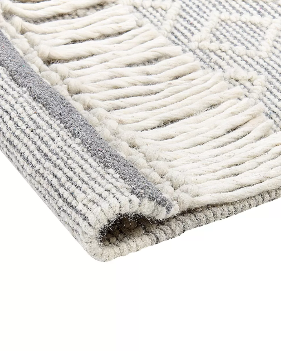 Discount Beliani Teppich Wolle Grau / Weis 160 X 230 Cm Fransen Kurzflor Tonya
